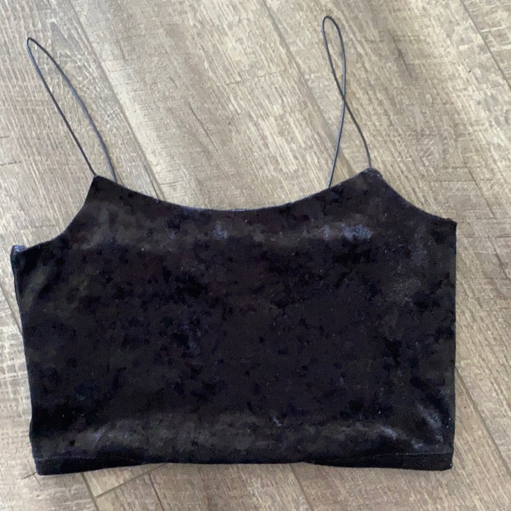 Black faux velvet basic tank